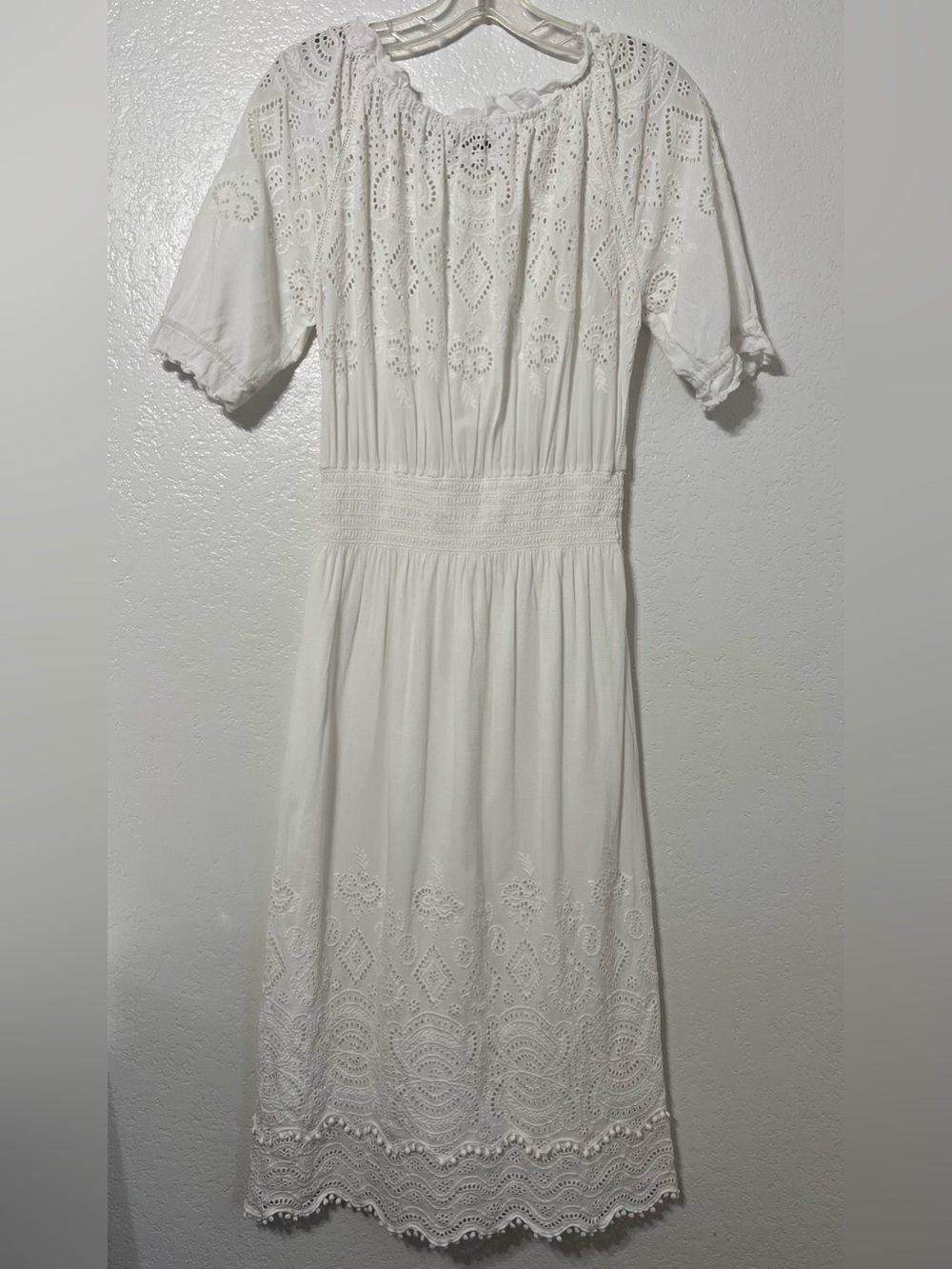 Sea New York White Eyelet Embroidered Midi Dress Boho Cottagecore Romantic - Picture 6 of 10